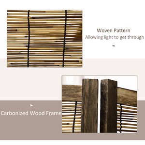 4-Panel Hand Woven Brown Indoor Reed Partition <b>Wall</b> 63"x67"x0.75" Folding Privacy <b>Screen</b> Room Divider - Product Image 4