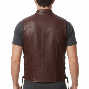 <b>Men's</b> Premium Quality <b>Leather</b> Riding <b>Waistcoat</b> <b>Men</b> Button Up Sleeveless <b>Leather</b> Vest <b>Men's</b> <b>Leather</b> <b>Waistcoat</b> with Side Lace - Product Image 2