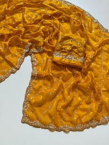 Soft Fandy Satin Silk Fabric with Heavy Sequence Beads Embroidery and Running Heavy Beads Work <b>Blouse</b> - Product Image 6