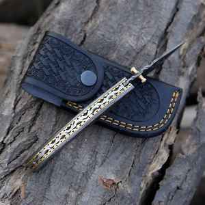 Hermoso Cuchillo Plegable de Acero de Damasco Hecho a Mano de Primera Calidad, Cuchillo de Acero de Damasco Personalizado de Grado Industrial para Campamento al Aire Libre con Funda Personalizada - Product Image 6