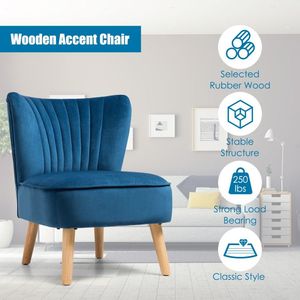 Fauteuil d'appoint moderne en velours avec pieds en bois, chaise de loisirs écologique garnie de mousse pour salon - Product Image 3