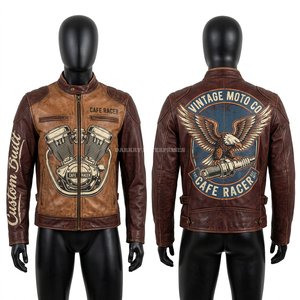 Chaqueta de Cuero Marrón Personalizada para Mujer, con Bordado Gráfico del Signo Zodiacal, Estilo Motero, Corte Ajustado, para Motocicleta y Ropa Urbana - Product Image 2