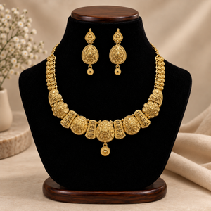 Premium 24K Gold Plated Floral <b>Necklace</b> <b>Set</b> Women Traditional <b>Indian</b> Trendy Designer Statement Wedding & Party Matching Earrings - Product Image 1