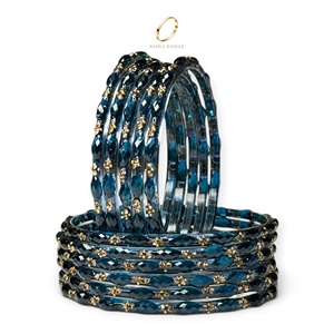Ensemble de bracelets cachemiri en verre cristal goutte d'eau bleu foncé plaqué or, avec accents en zircon, pour femmes, tendance mode, pour fêtes et mariages - Product Image 3
