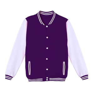 Chaqueta Varsity para Mujer, Color Morado y Blanco, Bloques de Color, Manga Larga, Corte Regular, Cuello Camisero, Tejido de Punto, Poliéster - Product Image 3