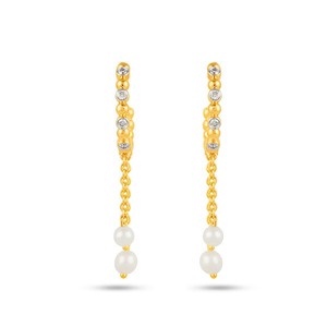 ต่างหูเพชรทรงหยดน้ำประดับหินสีขาวทอง - Product Image 3