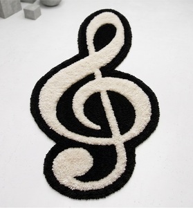 Tapis d'intérieur antidérapant en laine tuftée à la main, motif note de musique clé de sol unique, noir et blanc, design symbole musical, doux et moelleux - Product Image 1