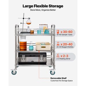 3-Tier Stainless Steel Heavy Duty Mobile Service <b>Storage</b> Cart Lockable <b>Wheels</b> Medical Serving <b>Trolley</b> for Hospital Cart Cart - Product Image 5