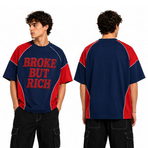 Camiseta de Manga Raglán Extra Grande para Hombre, Diseño Único, Rojo y Azul en Contraste, Cuello Redondo Tejido, Estilo Urbano, Diseño con Letras Impresas - Product Image 6
