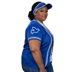 Camiseta de béisbol azul real Zeta Phi Beta para mujer, con letras griegas bordadas, abotonada, estilo casual y urbano. - Product Image 6