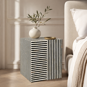 Mesa Auxiliar con Incrustaciones de Hueso, Mesa de Noche Moderna, Mesa Auxiliar Cúbica, Mueble Decorativo para Sala de Estar - Product Image 2