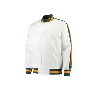 <b>Men's</b> Red Varsity <b>Jacket</b> With Gray PU Sleeves Turn-down Collar Button Closure Casual Autumn Wear - Product Image 3