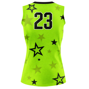 Camiseta de Softbol sin Mangas con Sublimación Completa, Estampado de Estrellas Verde Neón, Cuello en V, Uniforme Personalizado para Equipo con Número en la Espalda - Product Image 3
