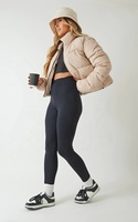 Blouson court matelassé pour femme Hiver 2023, manches longues, couleur unie, effet bulle, tricoté, respirant, coupe-vent, rembourrage en coton