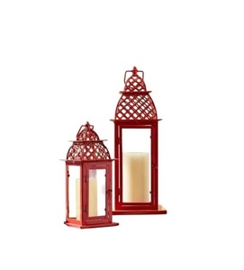New Design Set Of 2 Pcs Classic Metal <b>Candle</b> Lanterns For Home Decoration Metal <b>Candle</b> Holder and Lantern <b>Red</b> Color Finished - Product Image 1