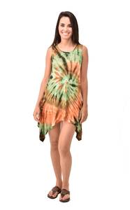 Vestido de verano de rayón con estampado tie-dye estilo bohemio, con bolsillos y dobladillo de hada - Product Image 4