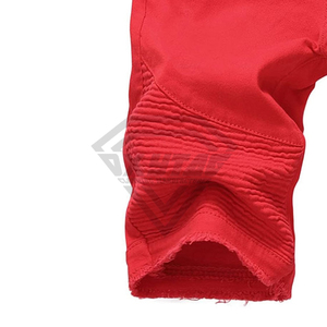 Custom <b>Red</b> Biker Denim Shorts <b>Men</b> Ribbed Pleated Slim Fit <b>Jeans</b> Shorts Distressed Frayed Hem Hip Hop Streetwear Clothing - Product Image 6