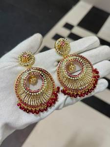 Boucles d'oreilles pendantes en perles Jadau plaquées rhodium, style vintage indien, pour mariages et fêtes, bijoux de déclaration inspirés de Kundan - Product Image 2