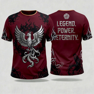 Camiseta Deportiva Ajustada de Manga Corta para Hombre, Diseño de Fénix con Estampado por Sublimación, Color Granate - Product Image 1