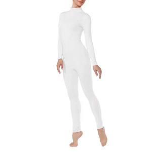 Combinaison longue blanche en maille pour femme, col roulé, taille haute, coupe ajustée, respirante, en coton et élasthanne, style bodycon - Product Image 4