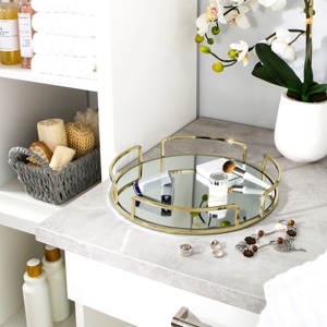 Metal Decorative <b>Vanity</b> Tray <b>Mirrored</b> Base Cosmetic Makeup <b>Storage</b> Rack - Product Image 5