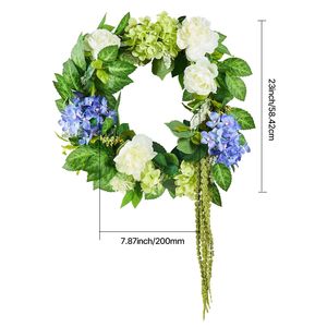 Ghirlanda di 23 Fiori Artificiali di Ortensie, Rose e Bacche Blu, Bianche e Verdi, Decorazione Alla Moda per Tutto l'Anno - Product Image 2
