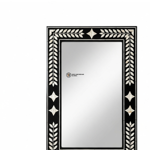 Espejo de Pared Cuadrado Negro Art Deco Hecho a Mano con Incrustaciones de Madreperla y Laurel, Detalles Geométricos para Decoración de Bodas - Product Image 2