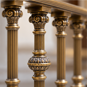 Rampe d'escalier en métal bronze décoratif avec balustres cannelés pour villas, hôtels et grands intérieurs élégants - Product Image 2
