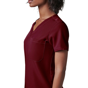 Conjunto de Uniforme Médico para Mujer, Color Granate, Algodón y Poliéster, Pantalones con Bolsillo para Estetoscopio - Product Image 6