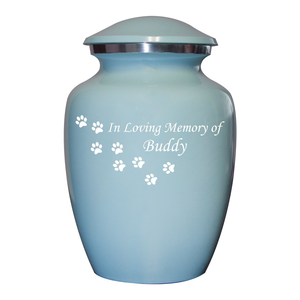Blue Pet Cremation <b>Urn</b> Metal Ash Memorial Keepsake <b>Urn</b> with Paw Print Engraving for <b>Cats</b> and Dogs - Product Image 3