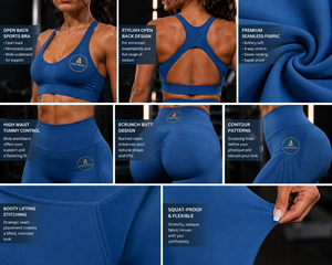 Blue Seamless Women Yoga Set Scrunch Butt Leggings Racerback Sports Bra Gym Activewear Set - Product Image 5