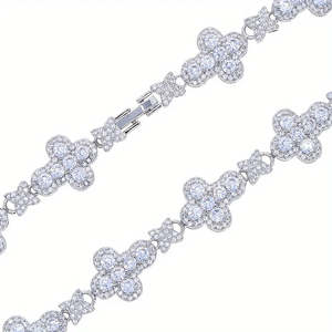 925 Sterling <b>Silver</b> VVS Moissanite Curved Cross Link Chain Rose Gold & Rhodium Plated Iced Out Hip Hop <b>Choker</b>/Necklace Gift - Product Image 1