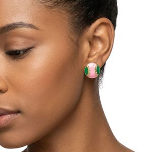 Pendientes de Botón de Béisbol en Oro Rosa de 14K con Detalles en Verde, Joyería de Moda para Mujer, Pendientes Elegantes Inspirados en el Deporte, Accesorio de Regalo para Fiestas - Product Image 5