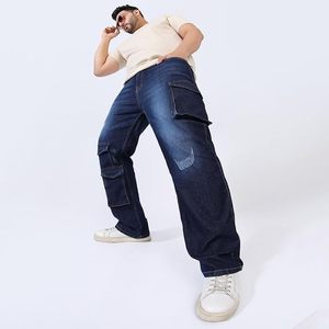 Pantalones Vaqueros Cargo de Pierna Ancha para Hombre, Corte Holgado, Lavado, Tiro Medio, Azules, Casuales, Ecológicos, Uso Diario, 100% Algodón - Product Image 4