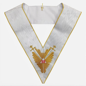 Collar de Rito Escocés de 33.º Grado con Cinta Blanca y Bordado de Hilos de Oro, Accesorios de Regalia Masónica, Gancho y Bucle de Lona para Francmasones - Product Image 6