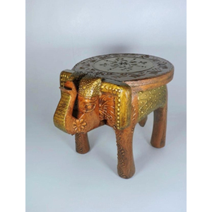 Taburete Decorativo Ecológico de Madera con Forma de Elefante, Diseño Art Deco Hecho a Mano, Motivos Tradicionales Pintados a Mano, para Bodas y Diwali - Product Image 3