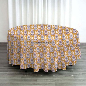Beautiful Floral Design Hand Block Printed Table Cloth <b>Round</b> Hand Block Printed Pattern Outdoor Parties Banquets Wholesale Price - Product Image 5