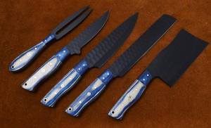 Handmade High Carbon Steel 5 Piece <b>Knife</b> <b>Set</b> With Wood Handle Black Hammered Blade Chef <b>Knives</b> Ambidextrous Straight Edge - Product Image 2