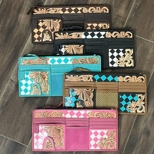 Organisateur de pare-soleil de voiture en cuir véritable Western, motif floral et design à carreaux, étui de rangement de voyage, porte-documents, accessoires - Product Image 5