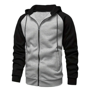 Sudadera con Capucha y Cremallera para Hombre, Azul y Negro, Manga Raglán, Estilo Casual para Otoño, Corte Regular, Tejido de Poliéster - Product Image 4