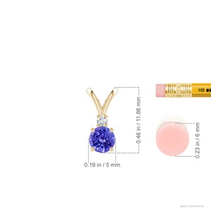 Pendentif certifié IGI 2026, best-seller, en or pur 14 carats, avec pierre précieuse tanzanite taille ronde, solitaire V-Bale et diamant - Product Image 2