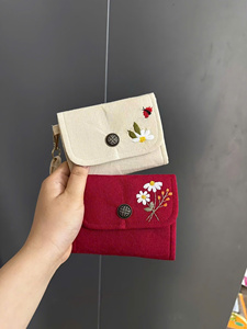 Vintage Embroidered Waterproof Linen Wallet <b>Mini</b> Crossbody Purse Zipper Cotton Floral Canvas Coin Bag for Women Travel Gift - Product Image 4