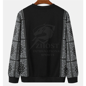 ZHOST Men's <b>Black</b> <b>Crew</b> <b>Neck</b> Pullover <b>Sweatshirt</b> Paisley Sleeve Printed Regular Fit Knitted Casual Winter OEM Service 100% Cotton - Product Image 2