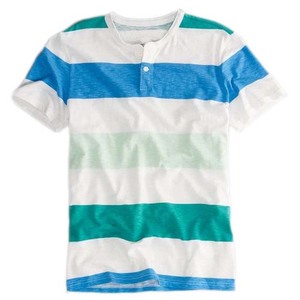 เสื้อยืดคอกลมแขนสั้นลายทางลำลองสำหรับผู้ชายไซส์ใหญ่ สีบล็อก น้ำเงิน ส้ม ขาว ผ้าฝ้าย - Product Image 2