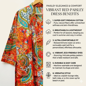 Kimono Bohemio de Algodón con Estampado Floral Naranja |   Bata de dormir de manga larga con cuello en V para mujer |   Ropa de estar por casa de alta calidad, sostenible y de diseño excepcional - Product Image 6