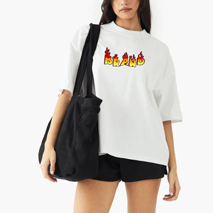 New Arrival 100% Cotton Comfortable Oversized Ladies T-Shirt Custom DTF Printed Logo Solid <b>White</b> for Summer Women's <b>Tee</b> - Product Image 1