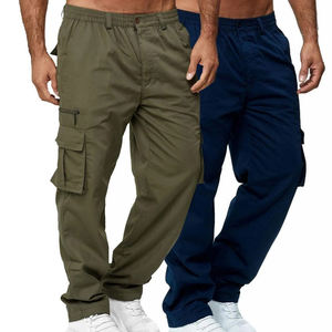 Pantalones Cargo de Color Sólido para Hombre, Pantalones Cargo de Cintura Media Recta con Múltiples Bolsillos y Cintura Elástica con Cordones en los Tobillos - Product Image 6