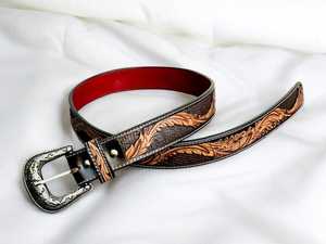 Genuine Leather <b>Western</b> Cowboy <b>Belt</b> with Silver Buckle Floral Tooled Design Vintage Casual Men's Handcrafted <b>Belt</b> | Durable - Product Image 3
