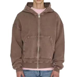Sudadera con capucha extragrande de forro polar transpirable, de peso pesado, estilo vintage con lavado ácido, ecológica, con cremallera completa, nueva moda personalizada para hombre, al por mayor - Product Image 1