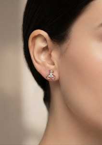 Pendientes de Oro Sólido de 9K con Diamantes en Forma de Corazón, Tono Oro Rosa, Engaste de Tres Piedras, Joyería para Mujer, Regalo, para Fiestas - Product Image 3